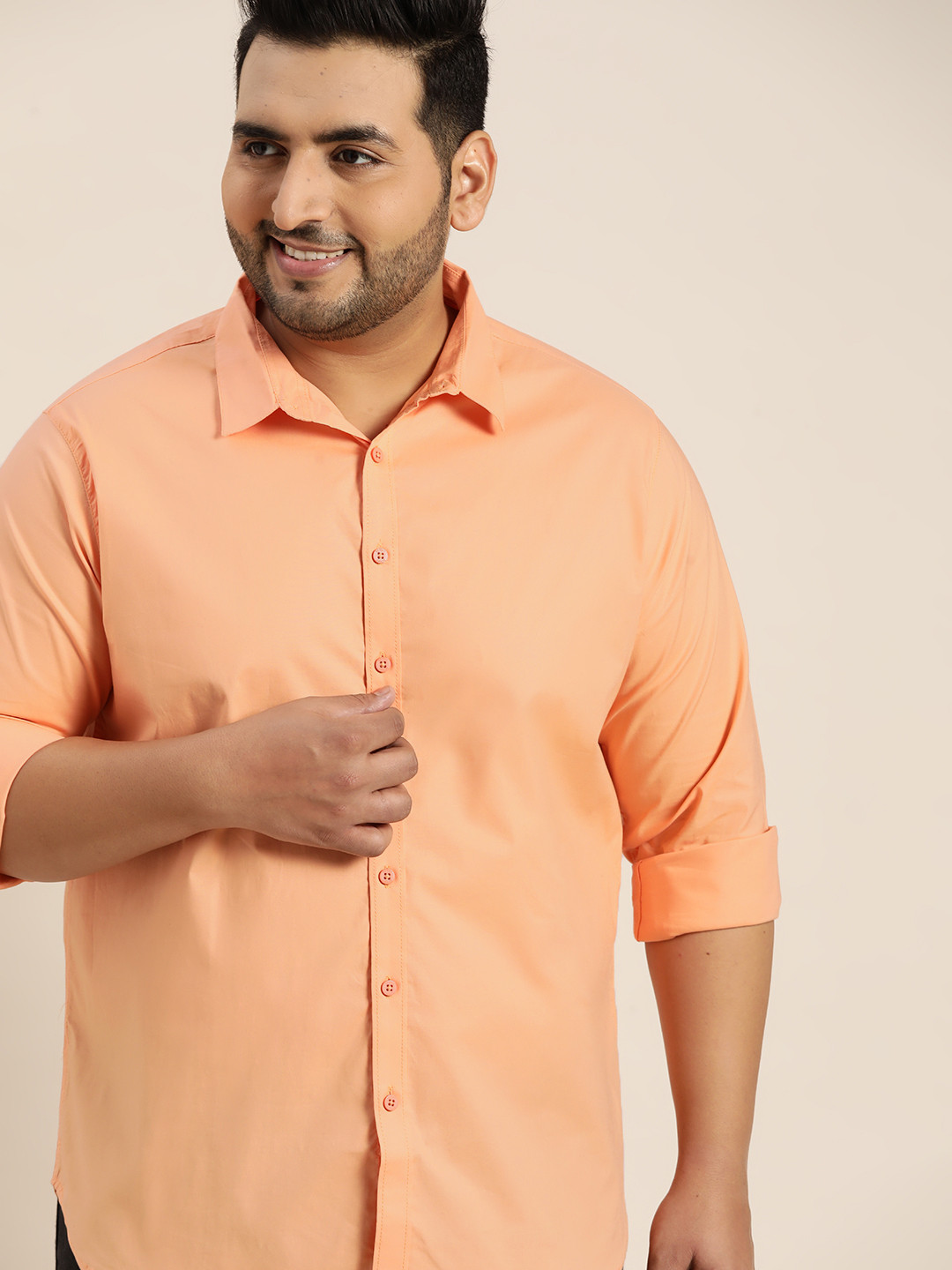 

Sztori Men Plus Size Peach-Coloured Solid Opaque Casual Shirt