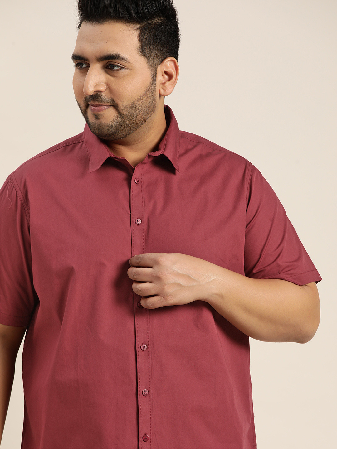 

Sztori Men Plus Size Maroon Opaque Casual Shirt