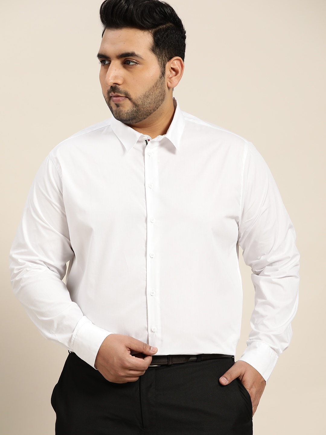 

Sztori Men Plus Size White Solid Pure Cotton Formal Shirt