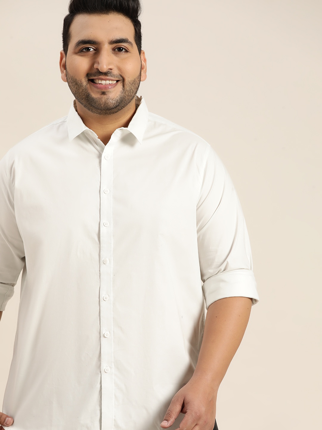 

Sztori Men Plus Size White Solid Opaque Casual Shirt