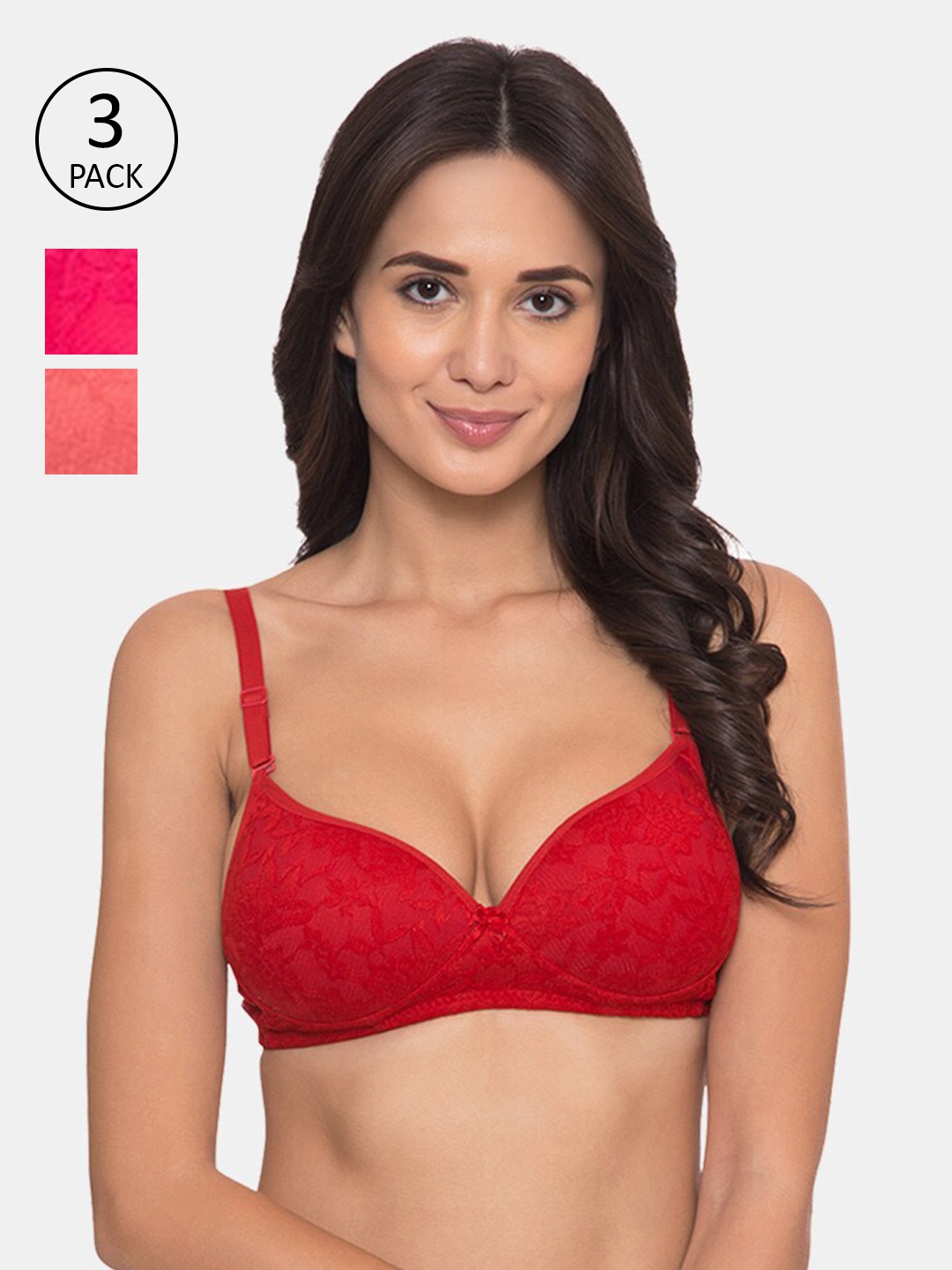 

KOMLI Pack Of 3 Heavily Padded T-shirt Bras, Red