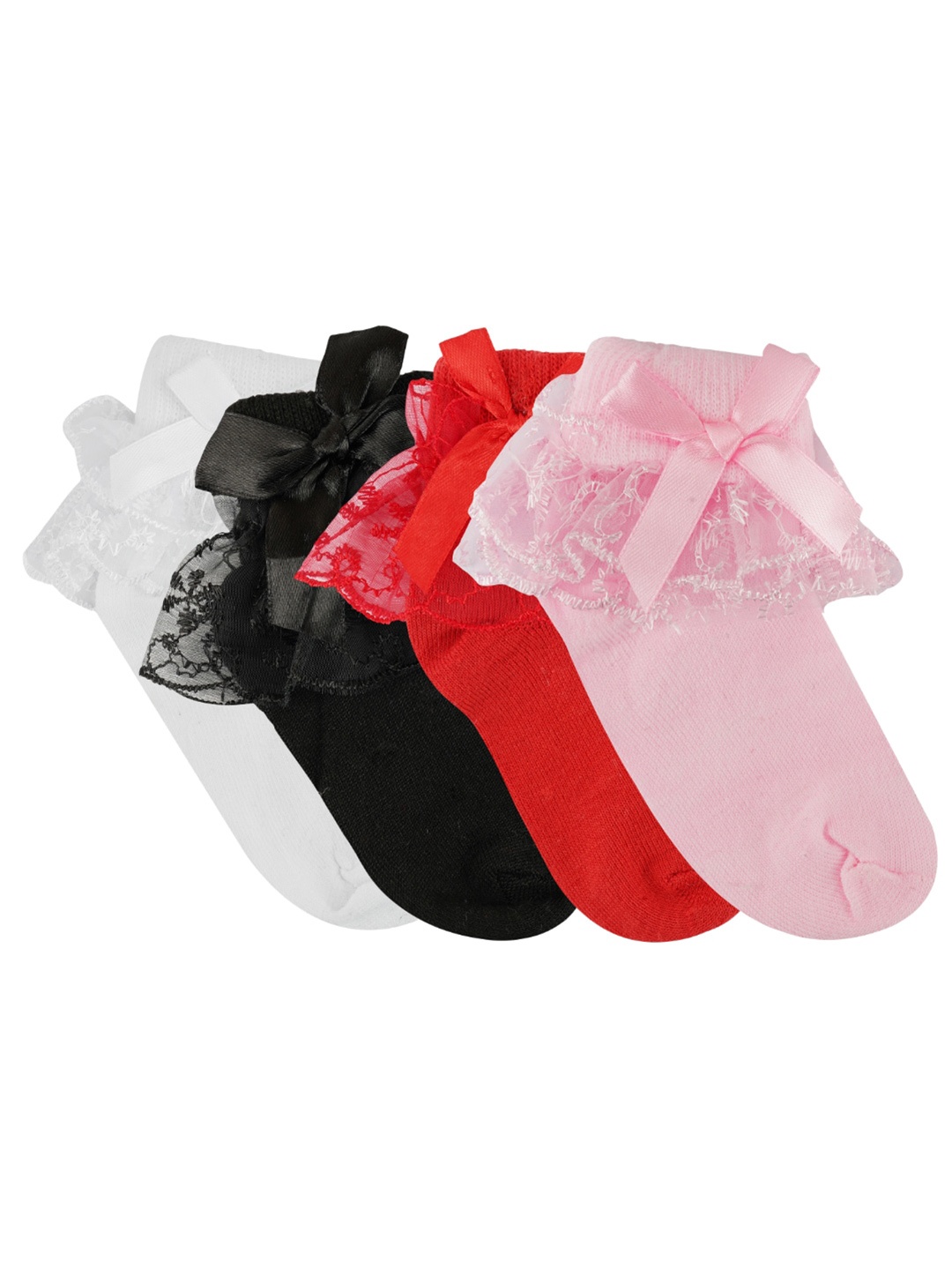 

N2S NEXT2SKIN Girls Set of 4 Assorted Bio Wash Frill Ankle-Length Socks