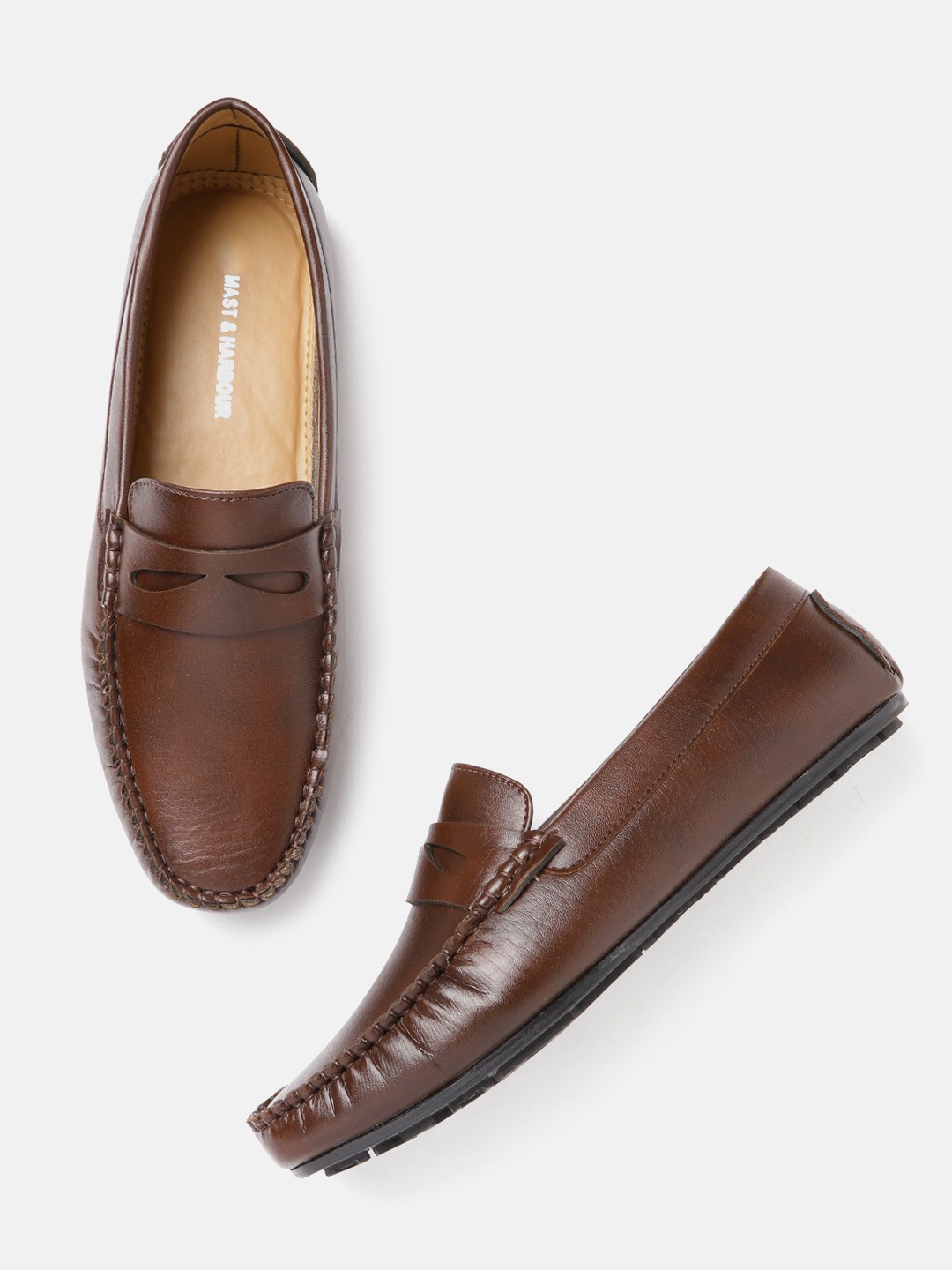 

Mast & Harbour Men Brown Solid Stylised Penny Loafers