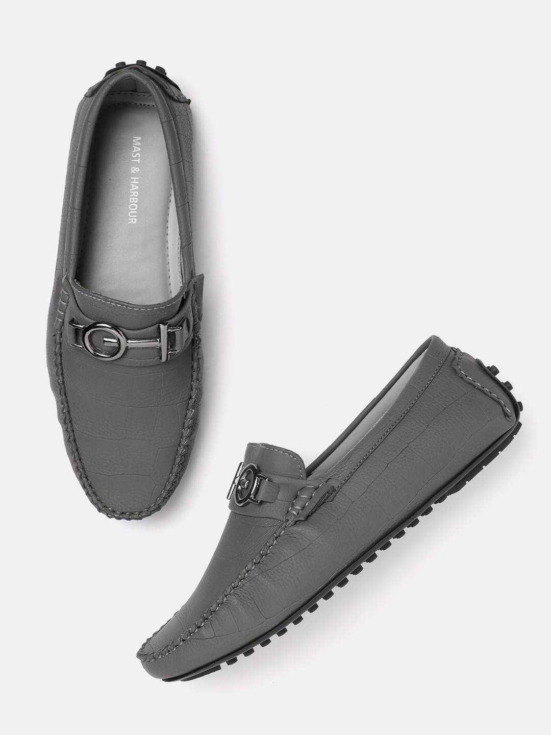 

Mast & Harbour Men Grey Croc Textured Driving Shoes