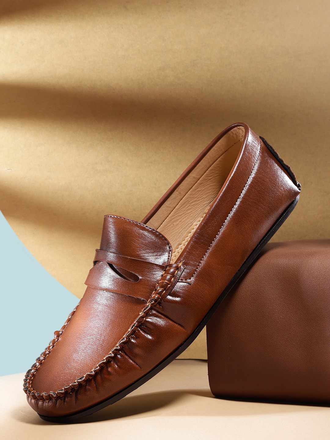 

Mast & Harbour Men Tan Brown Solid Stylised Penny Loafers