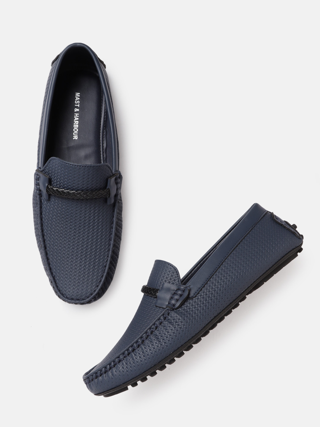 

Mast & Harbour Men Navy Blue Basketweave Textured Driving Shoes