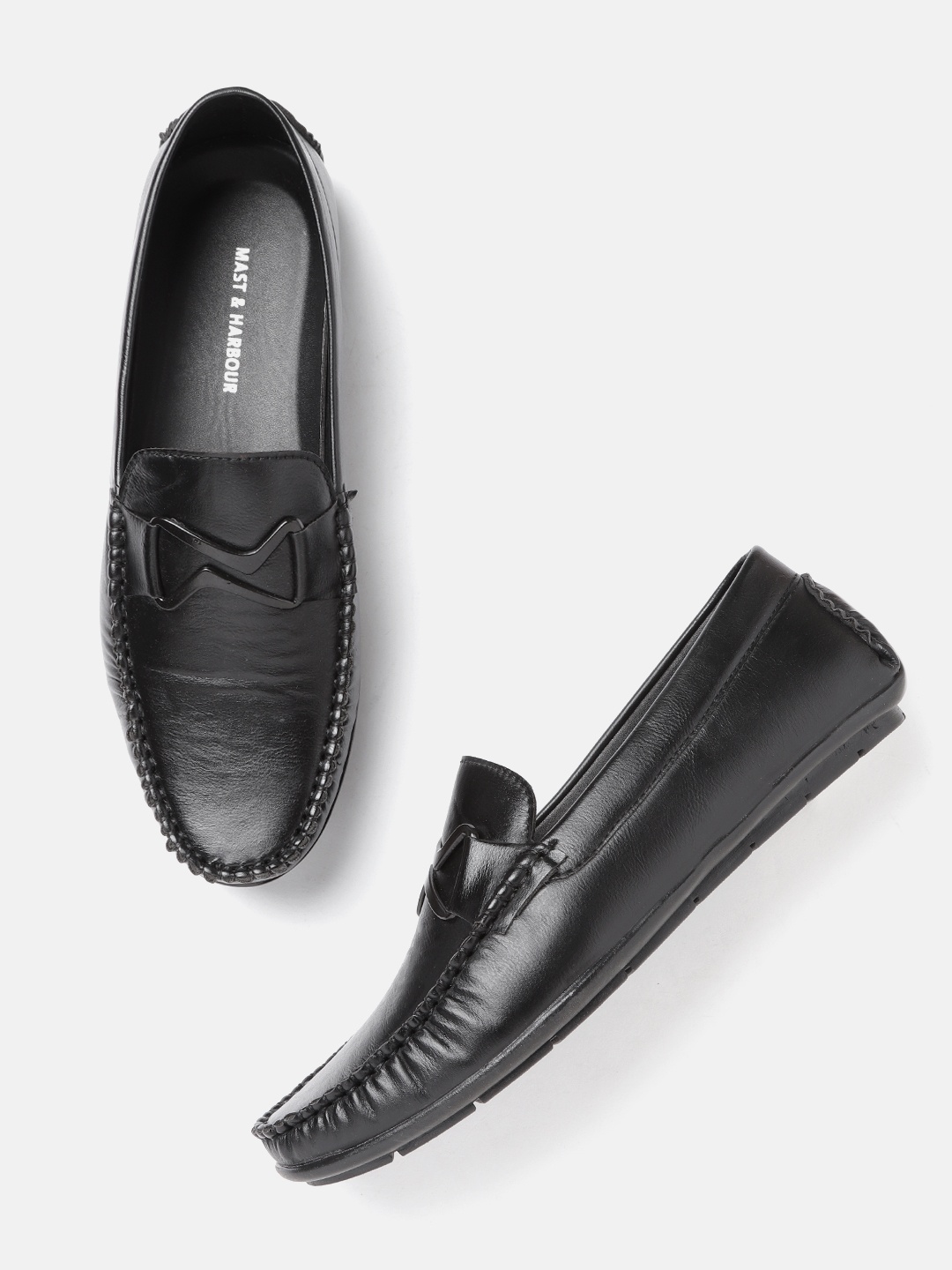 

Mast & Harbour Men Black Solid Loafers