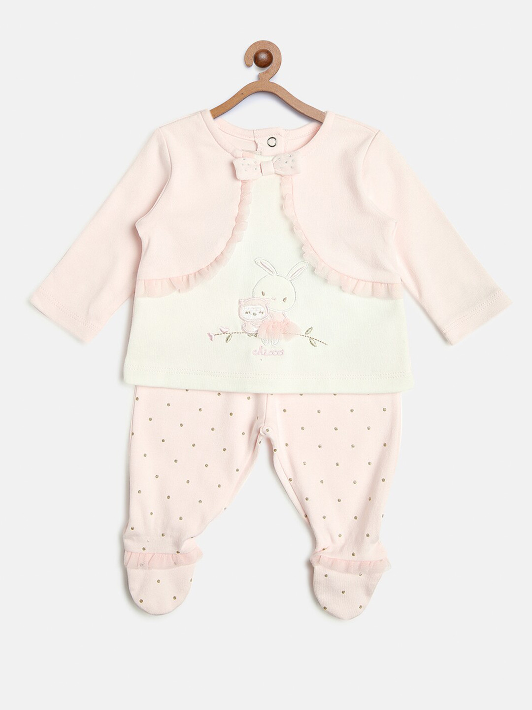 

Chicco Girls Pink & Off White Printed Sustainable Top with Pyjamas