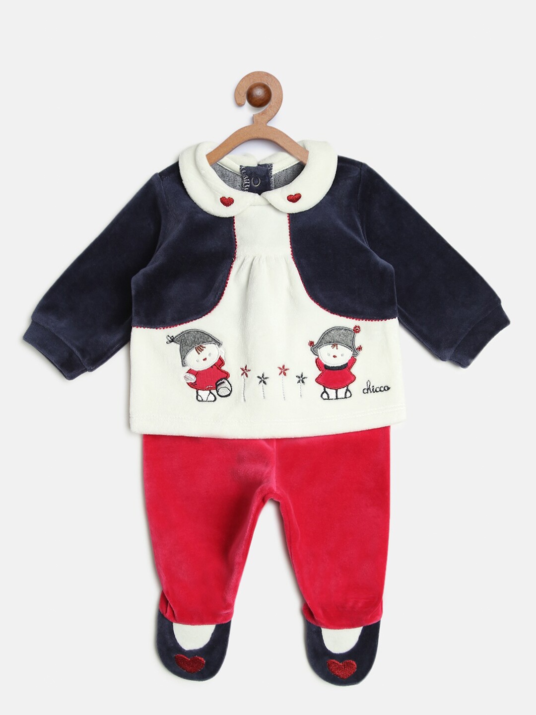 

Chicco Girls White & Red Colourblocked T-shirt with Leggings
