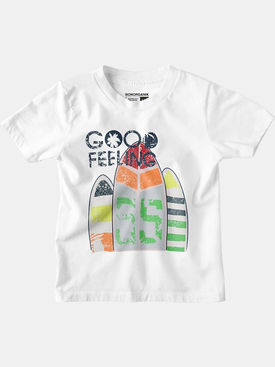 

BonOrganik Boys White Cotton Typography T-shirt