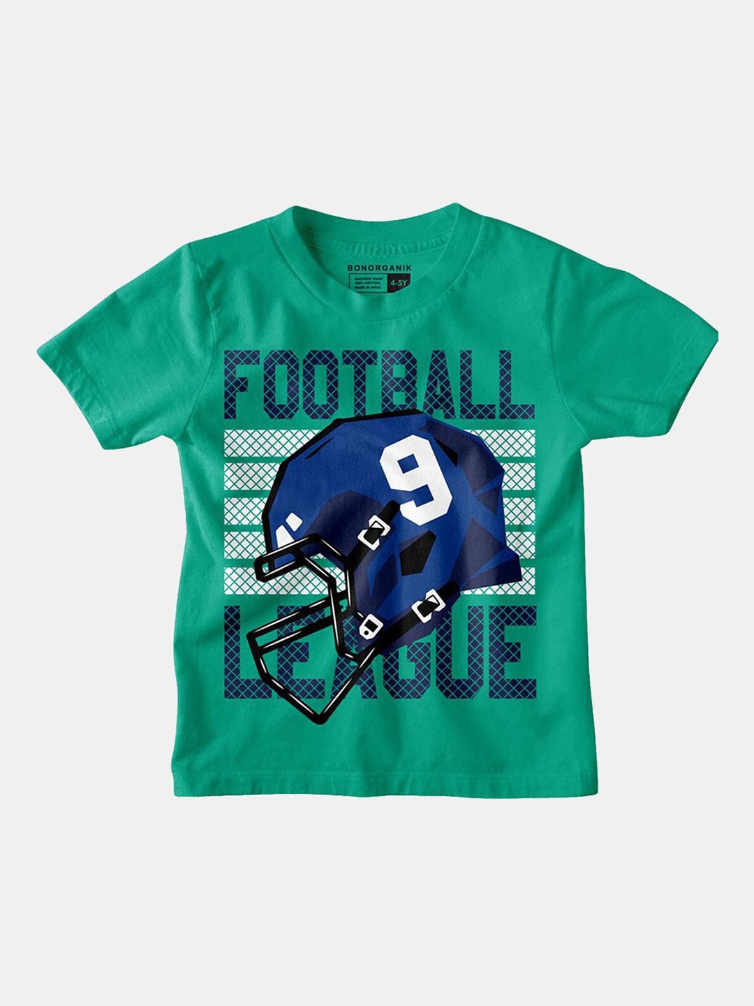 

BonOrganik Boys Green Football League Typography Cotton T-shirt