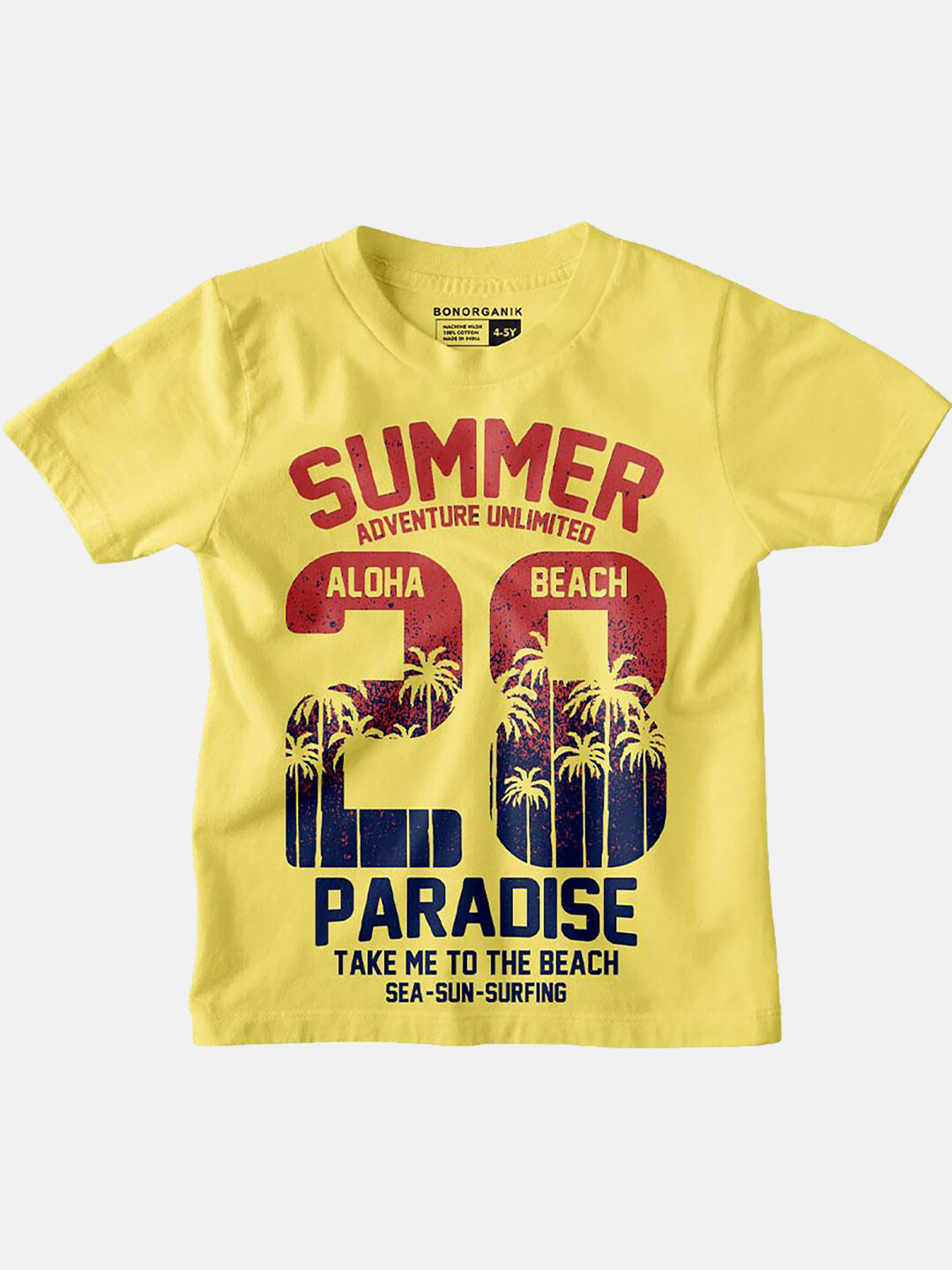 

BonOrganik Boys Yellow & Red Typography Printed Cotton T-shirt