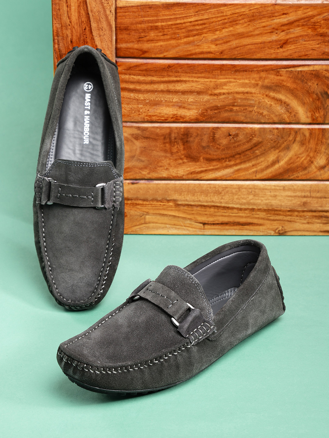 

Mast & Harbour Men Charcoal Grey Suede Finish Driving Shoes