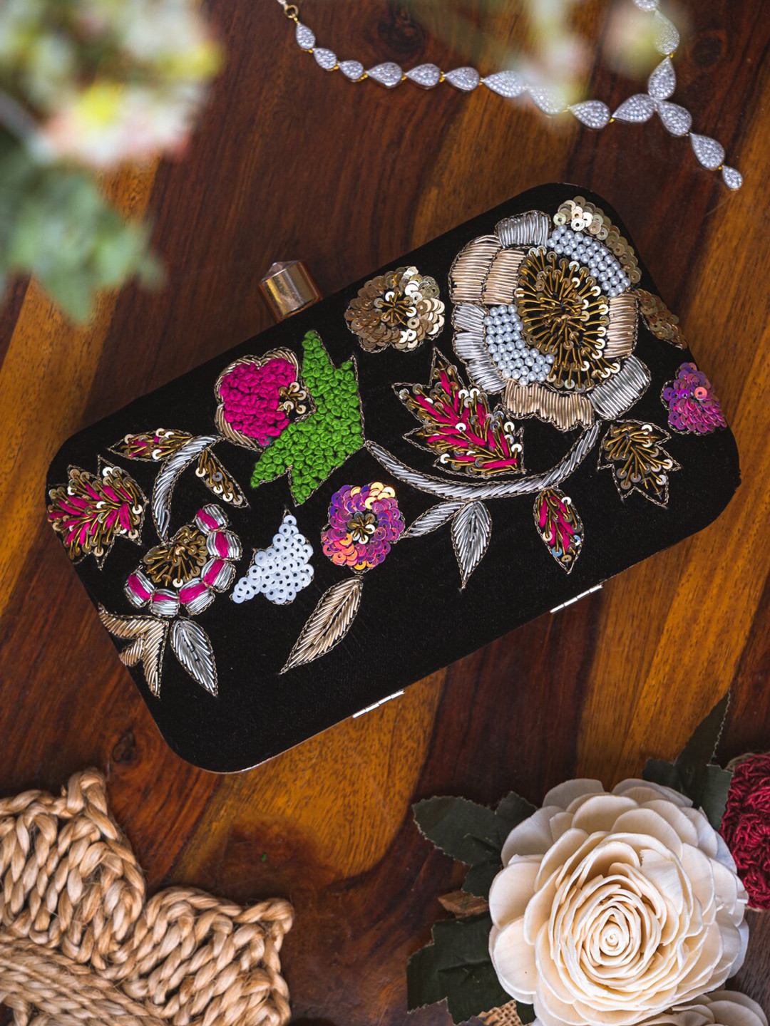 

NR By Nidhi Rathi Women Black Embellished Clutch