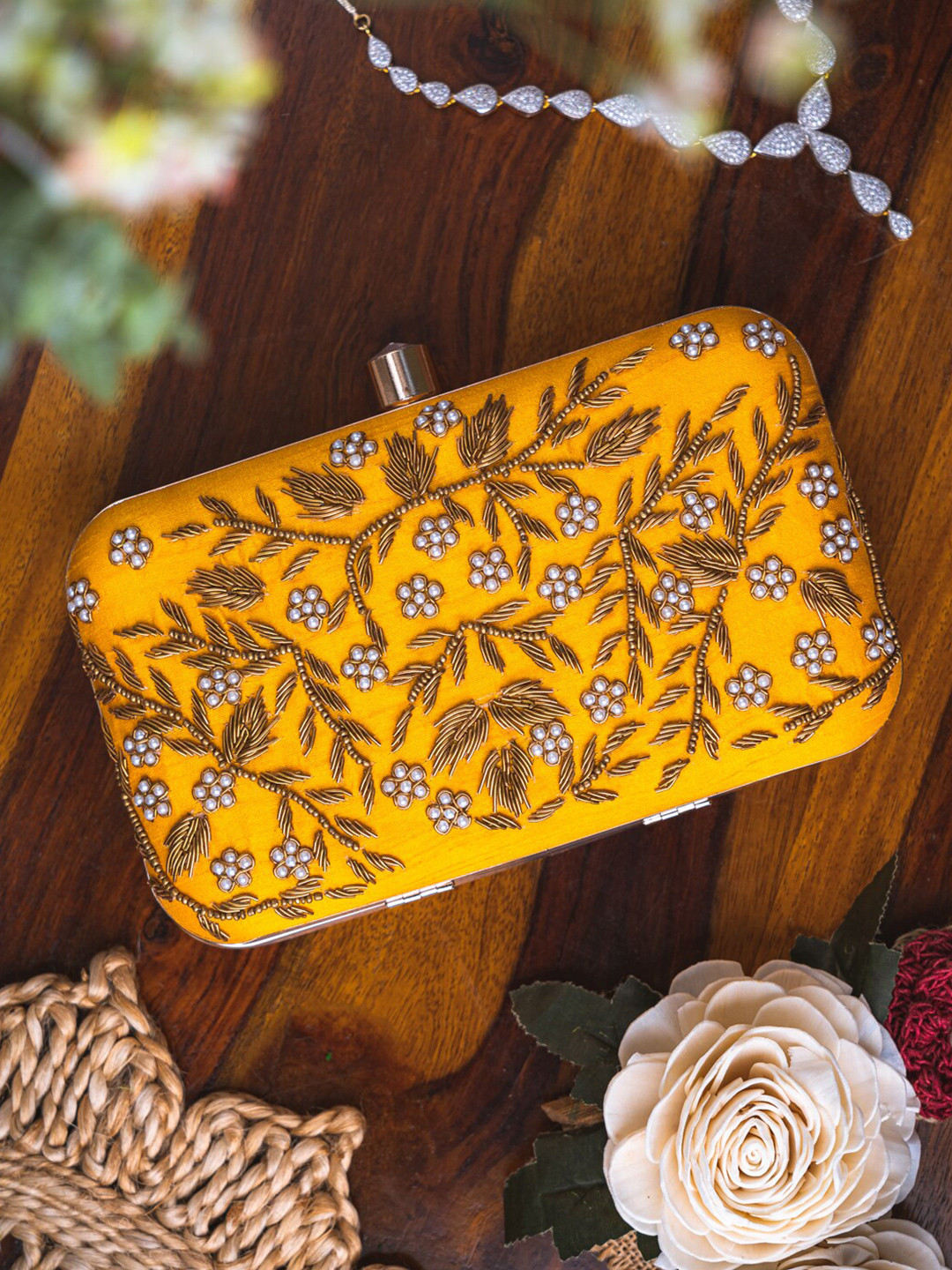 

NR By Nidhi Rathi Women Yellow Embroidered Clutch