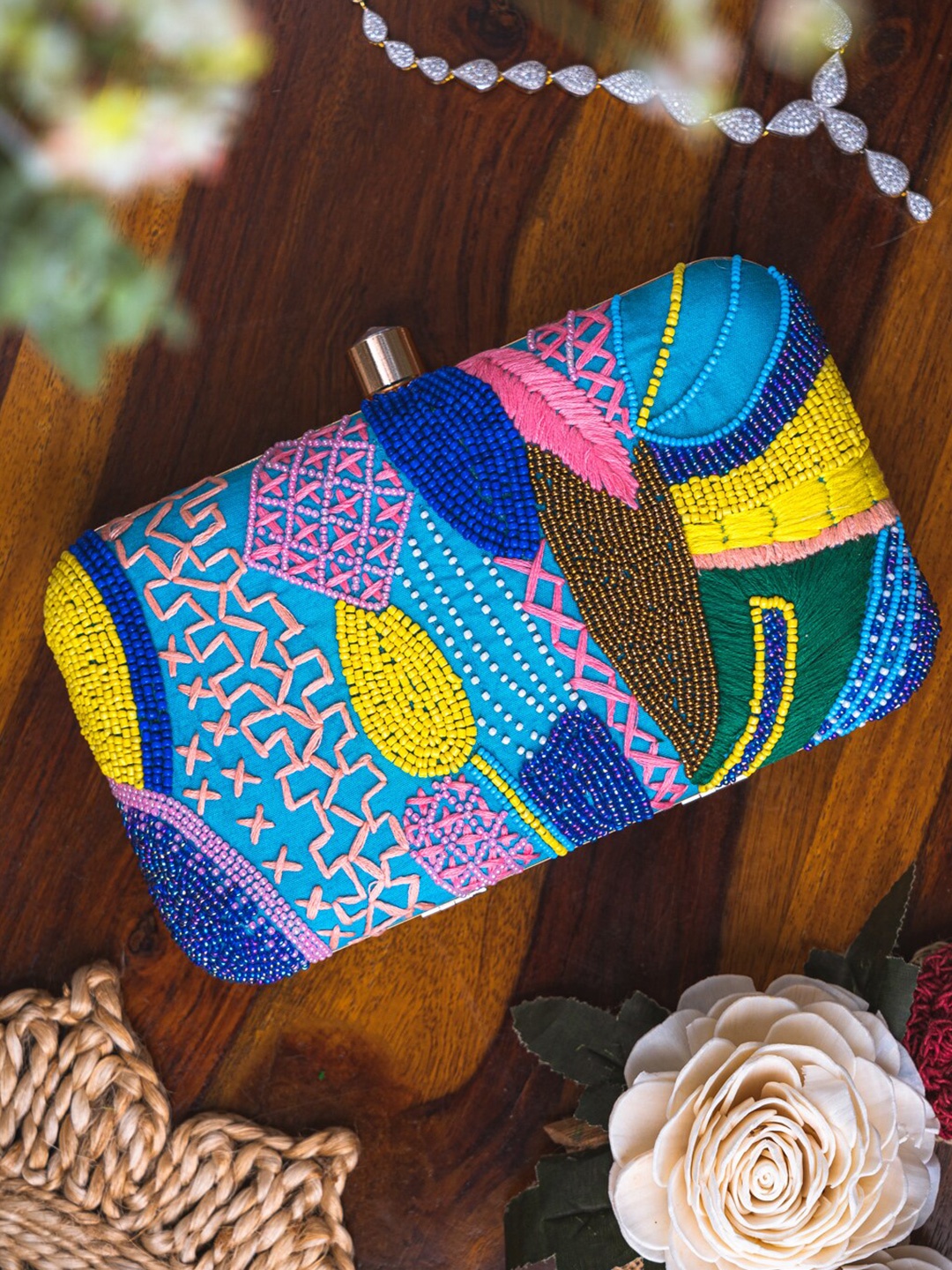 

NR By Nidhi Rathi Women Blue Embellished Clutch
