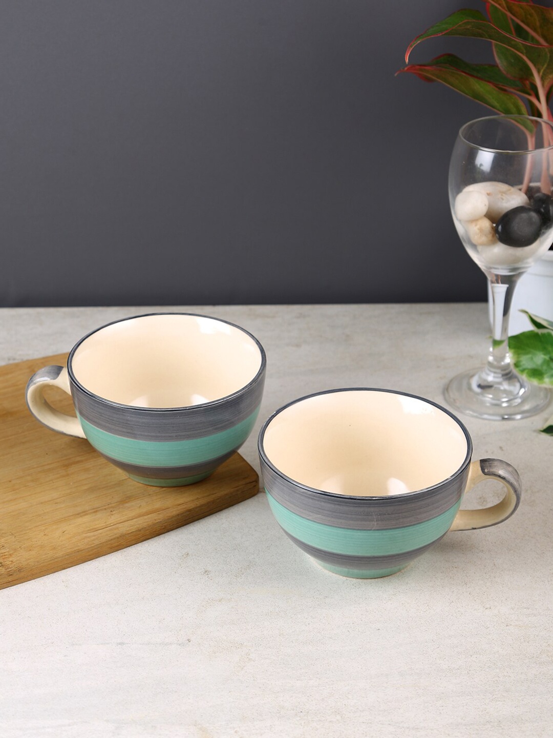 

Aapno Rajasthan Grey & Blue 2 Pieces Geometric Printed Ceramic Glossy Bowls