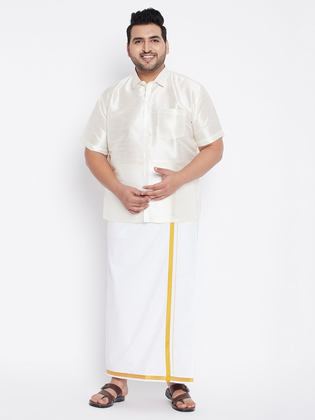 

VASTRAMAY Men Off White & White Shirt with Dhoti