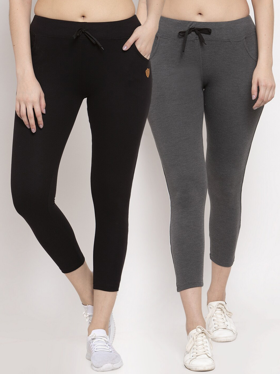 

Miaz Lifestyle Women Pack Of 2 Solid Pure Cotton Slim Fit Track Pants, Grey