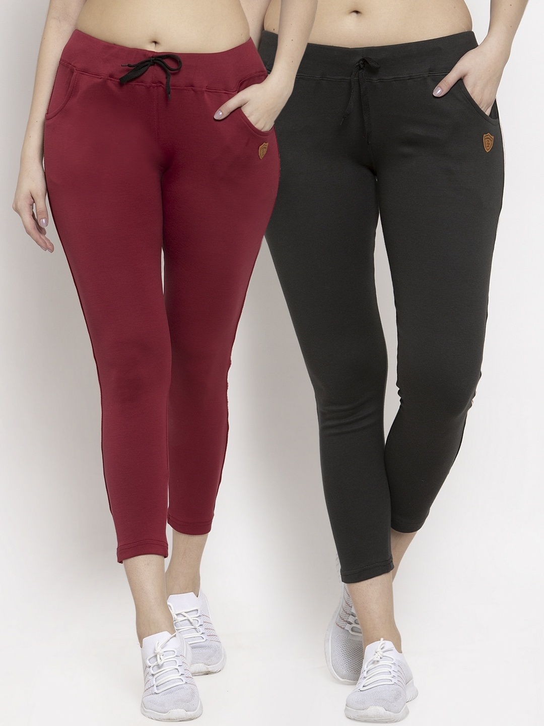 

Miaz Lifestyle Women Pack Of 2 Maroon & Charcoal Black Skinny-Fit Tights