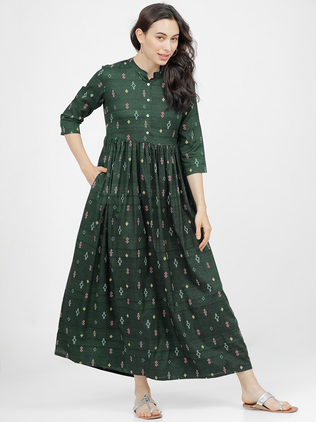

Vishudh Green & Pink Maxi Dress