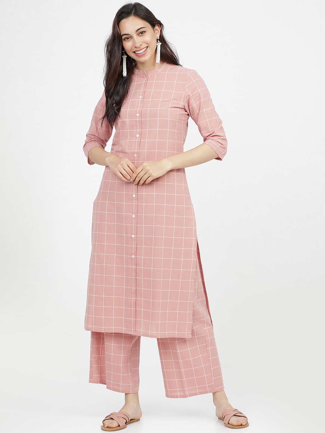 

Vishudh Women Peach-Coloured Regular Pure Cotton Kurta with Palazzos