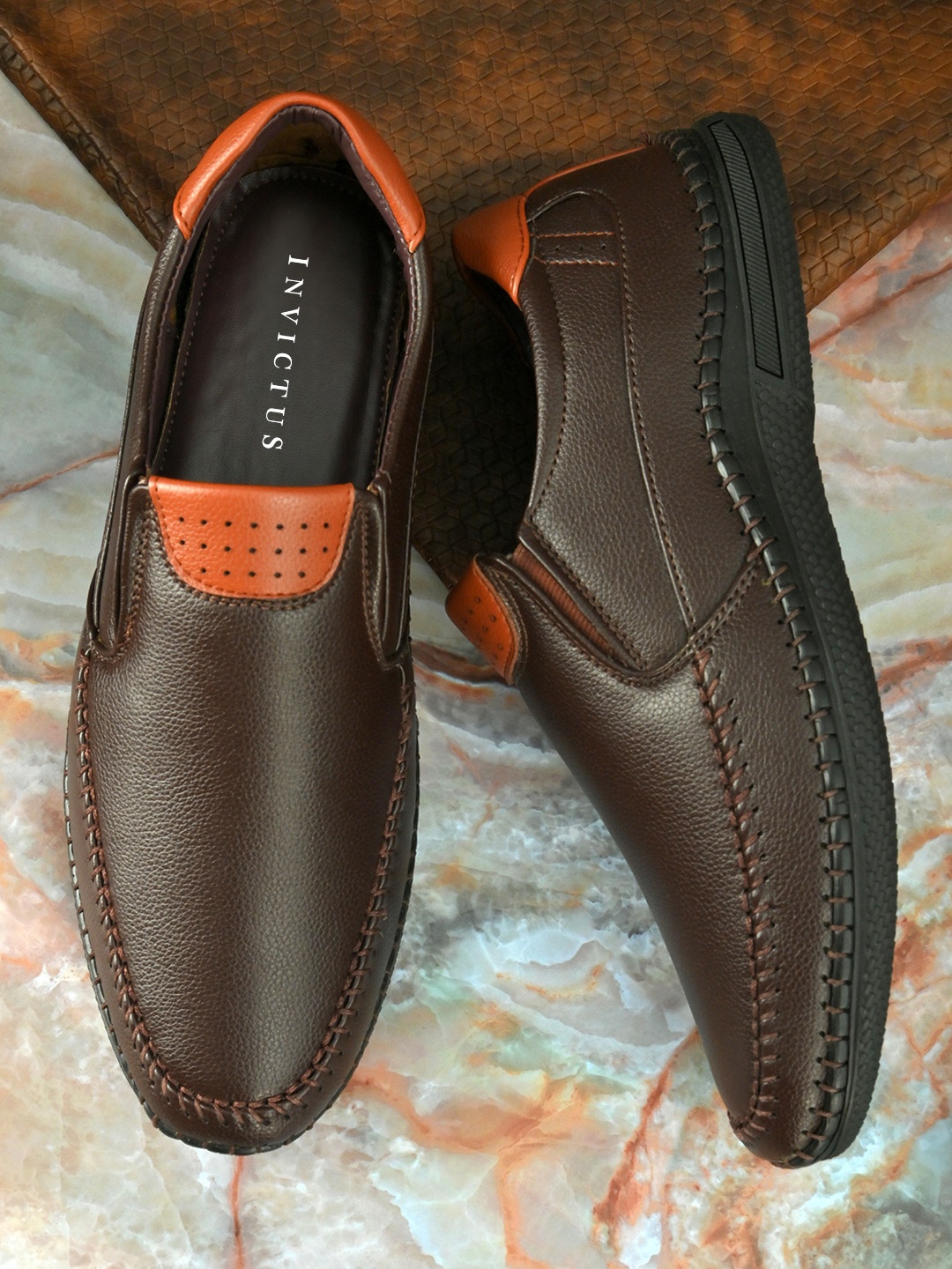 

INVICTUS Men Brown & Tan Solid Slip-On Formal Shoes