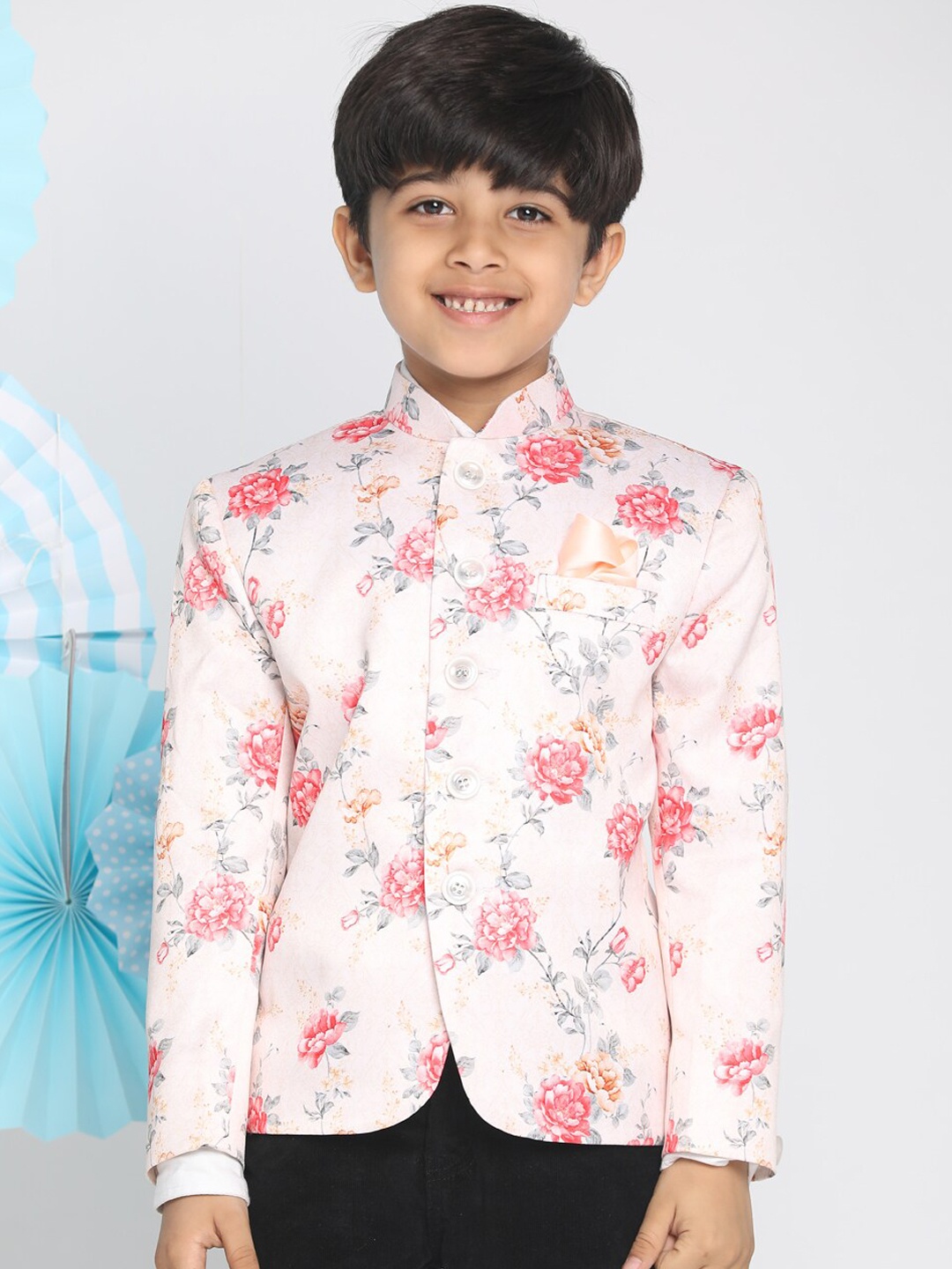 Vastramay Boys Peach Floral Blazers, Multi
