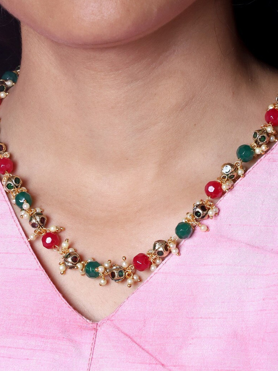 

Brandsoon Women Green & Red Brass Gold-Plated Necklace
