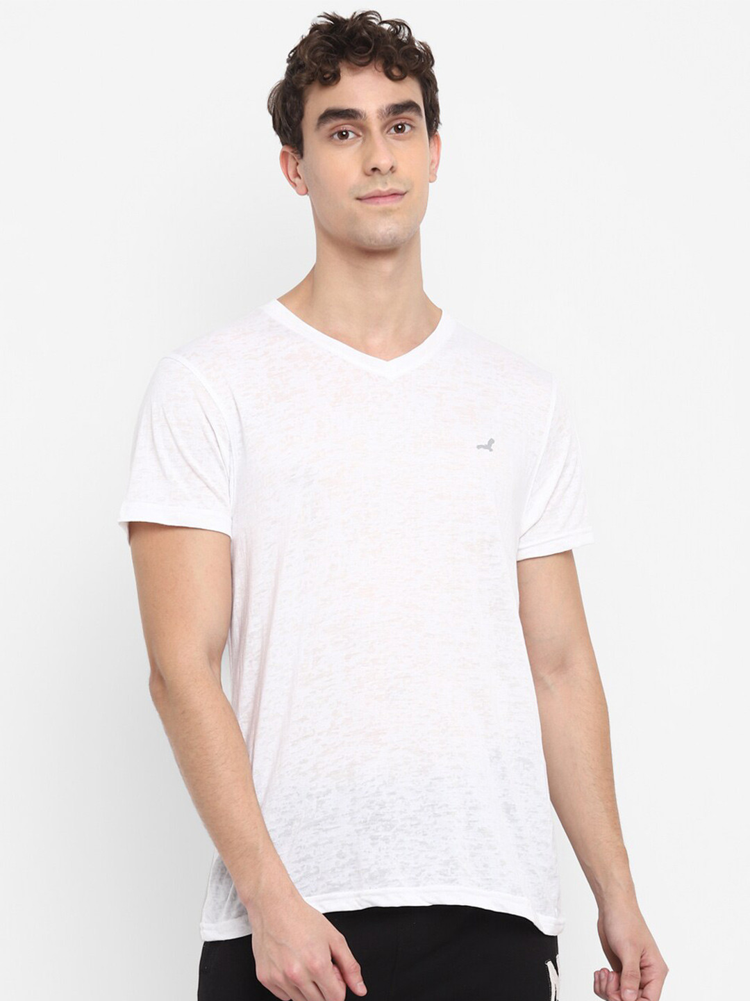 

American Crew Men White V-Neck T-shirt