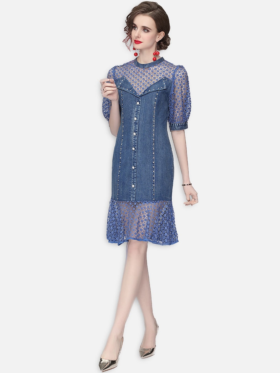 

JC Collection Blue Ethnic Motifs A-Line Dress