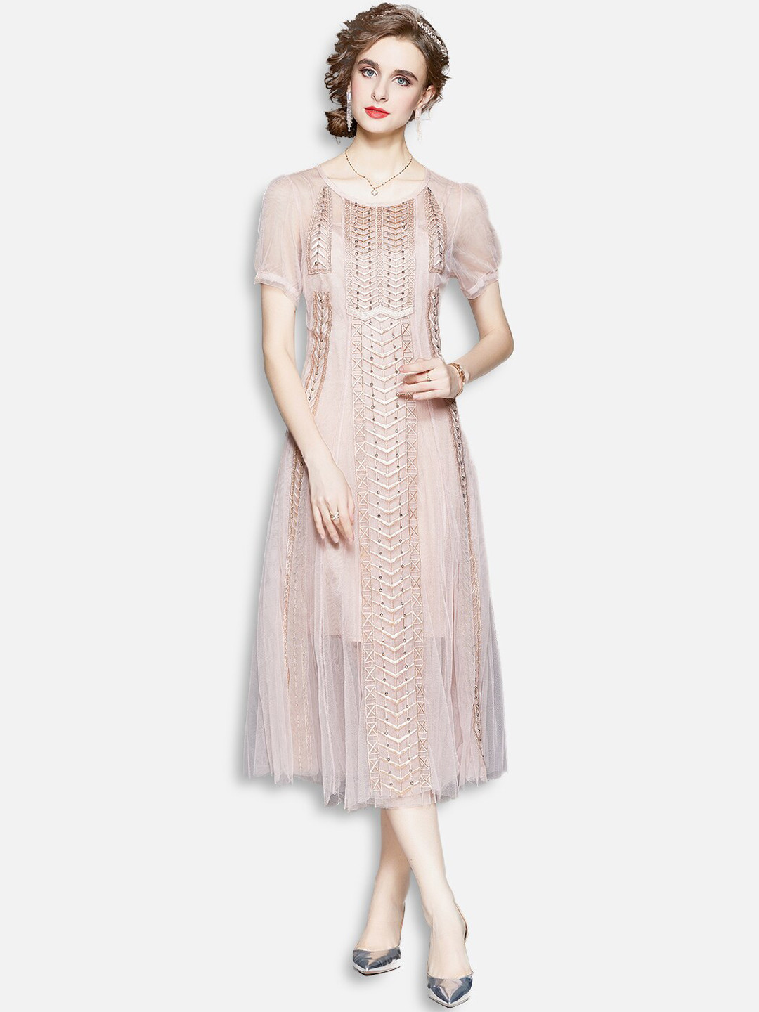 

JC Collection Pink A-Line Midi Dress