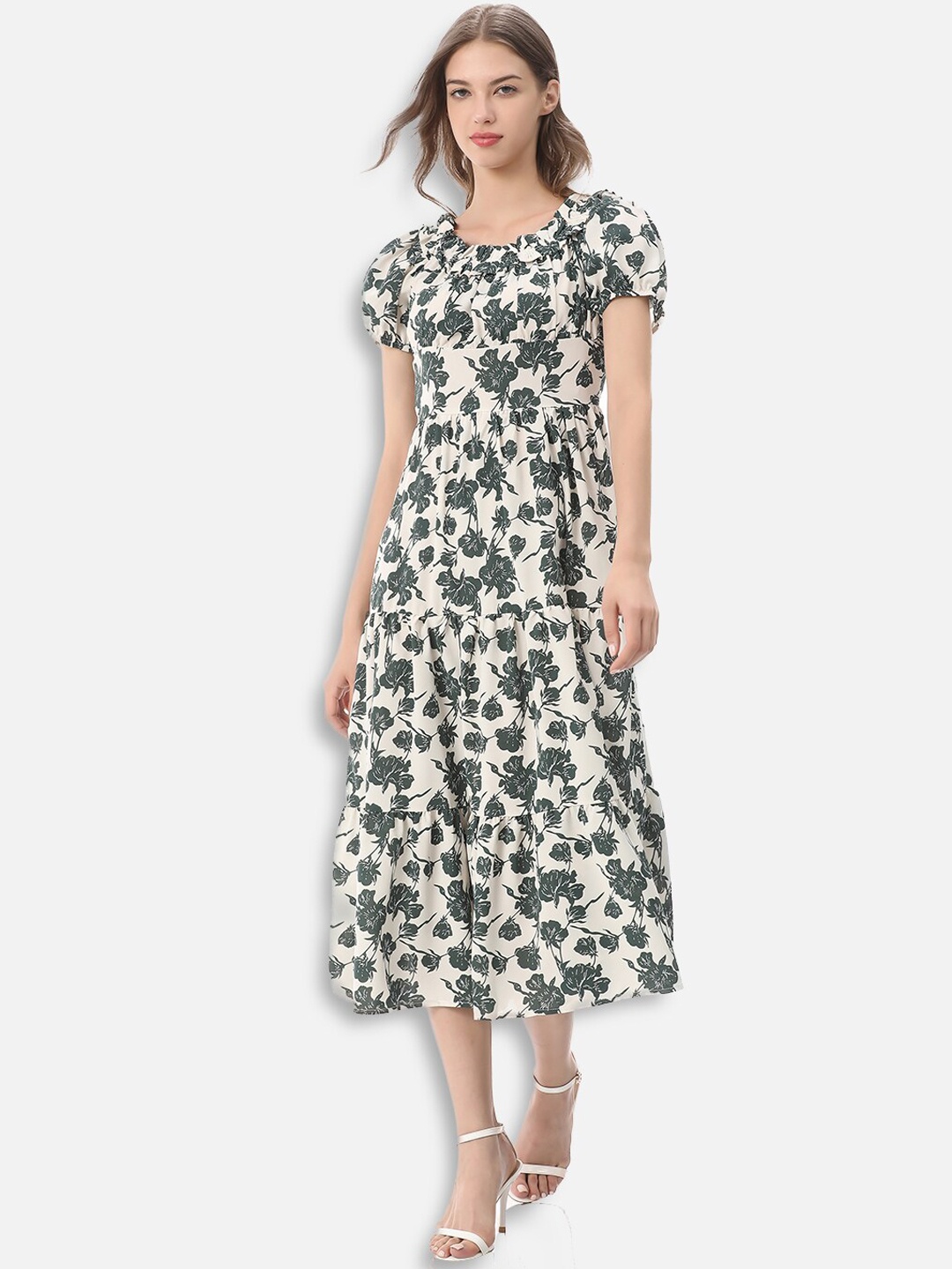 

JC Collection Green Floral A-Line Midi Dress