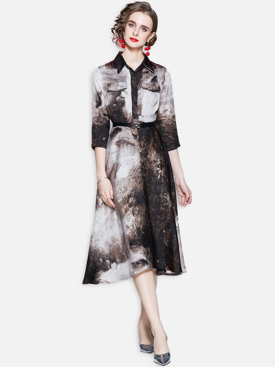 

JC Collection Brown Floral A-Line Midi Dress