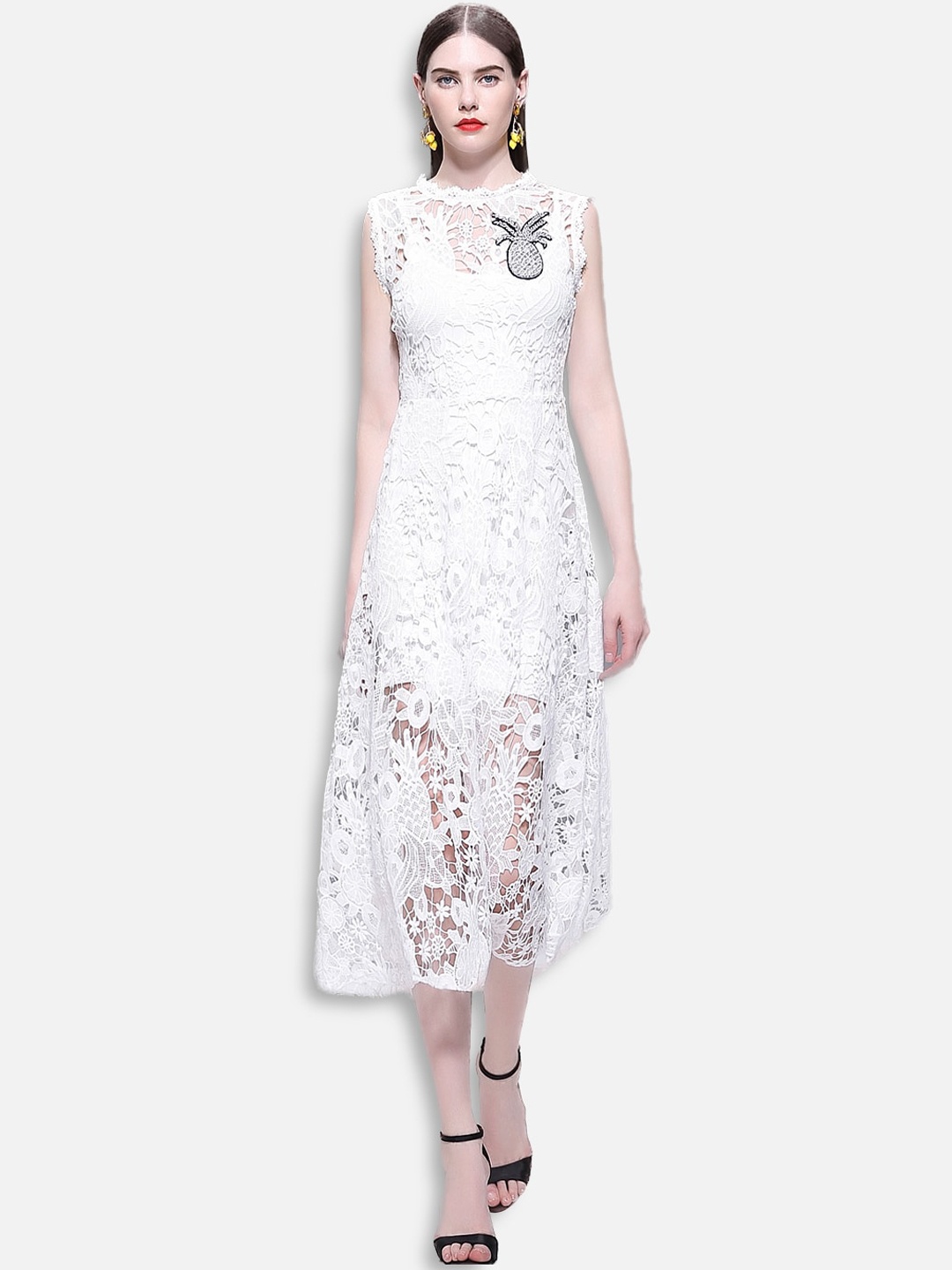 

JC Collection White Floral A-Line Midi Dress