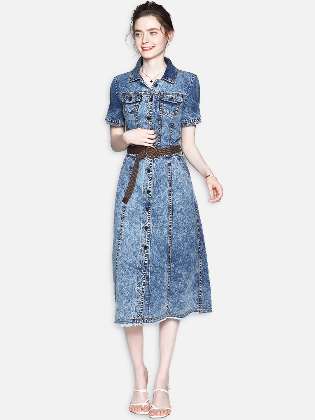 

JC Collection Blue Floral Shirt Midi Dress