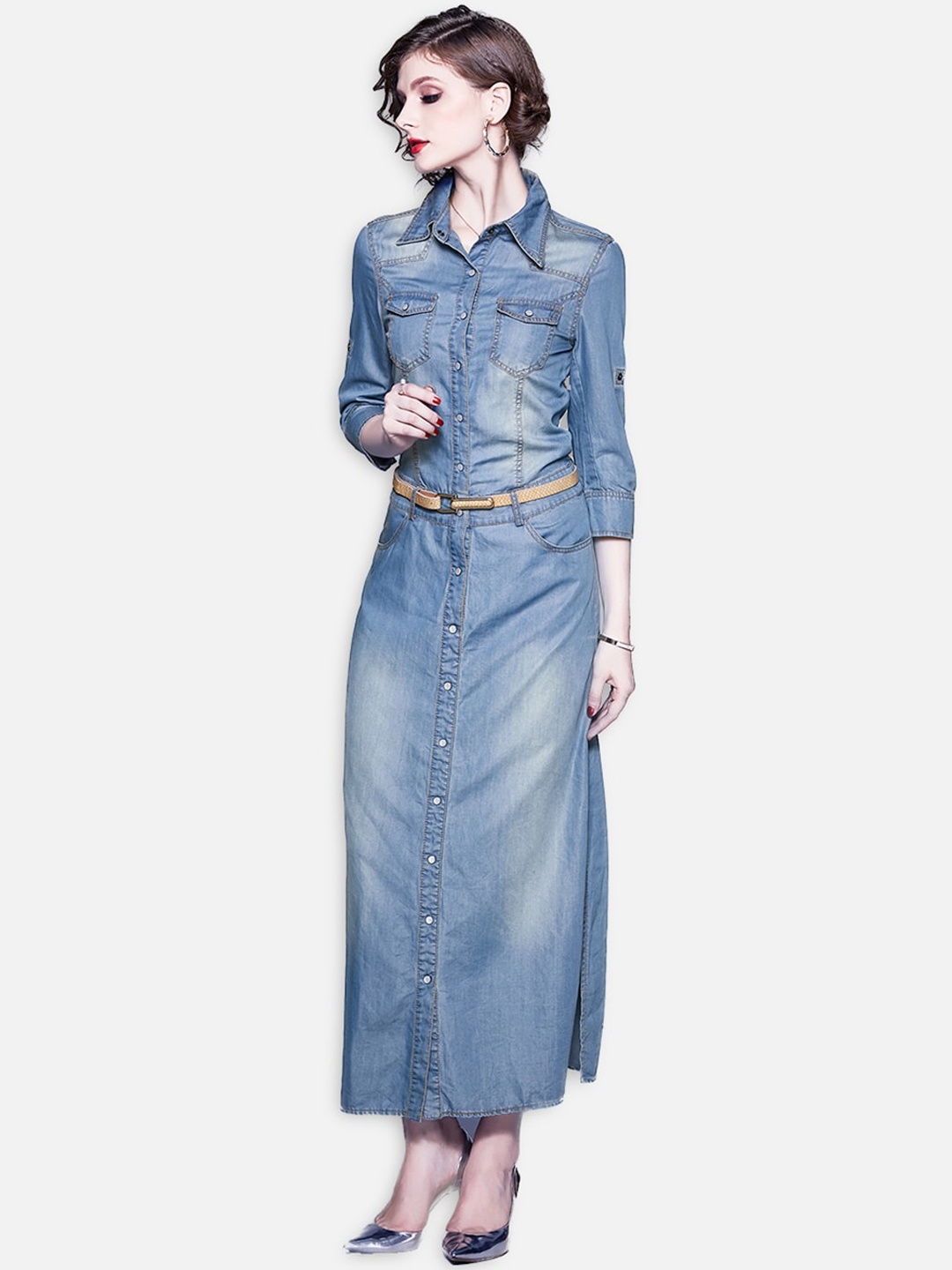 

JC Collection Blue Shirt Maxi Dress