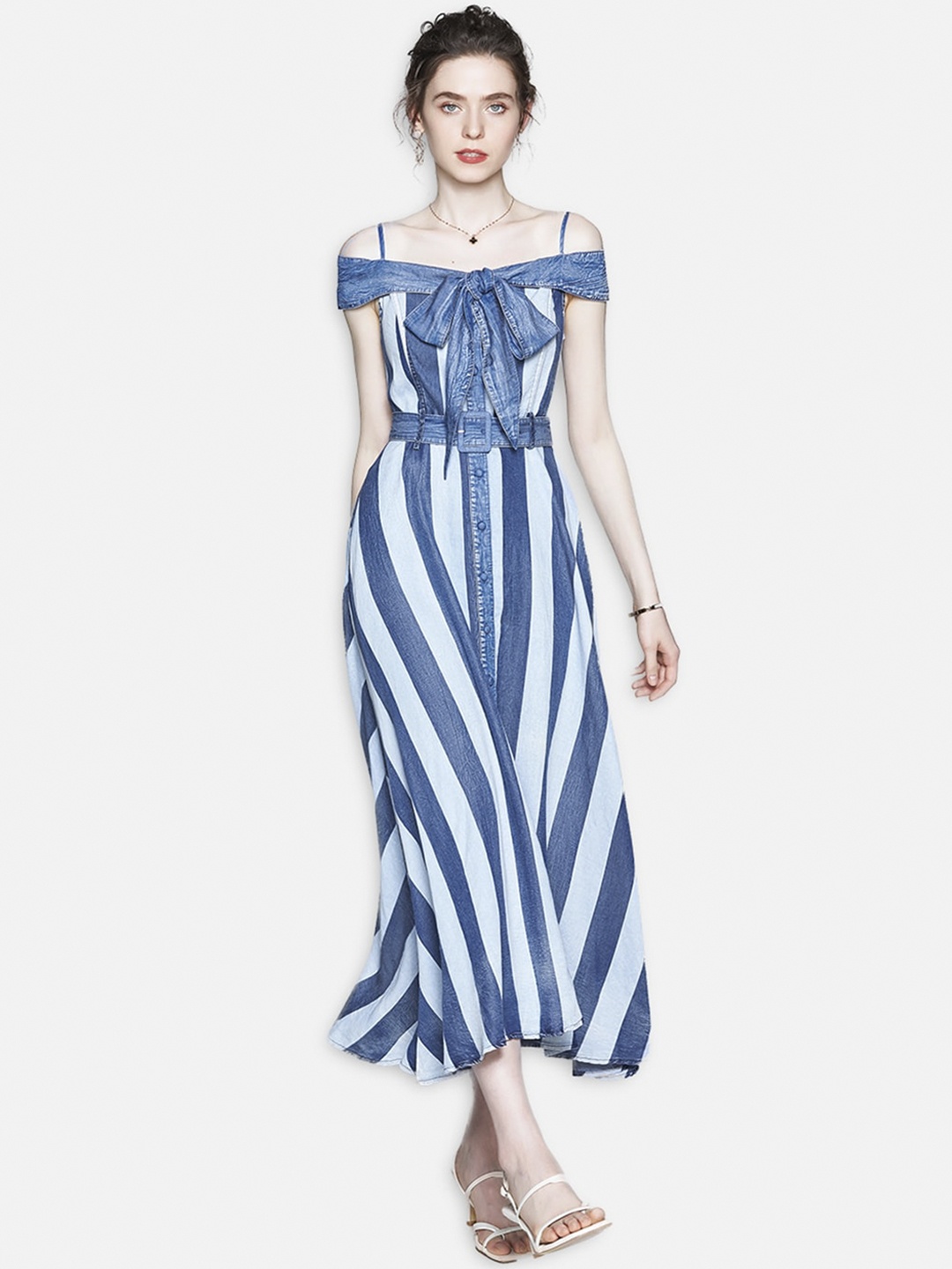 

JC Collection Blue Striped Maxi Dress