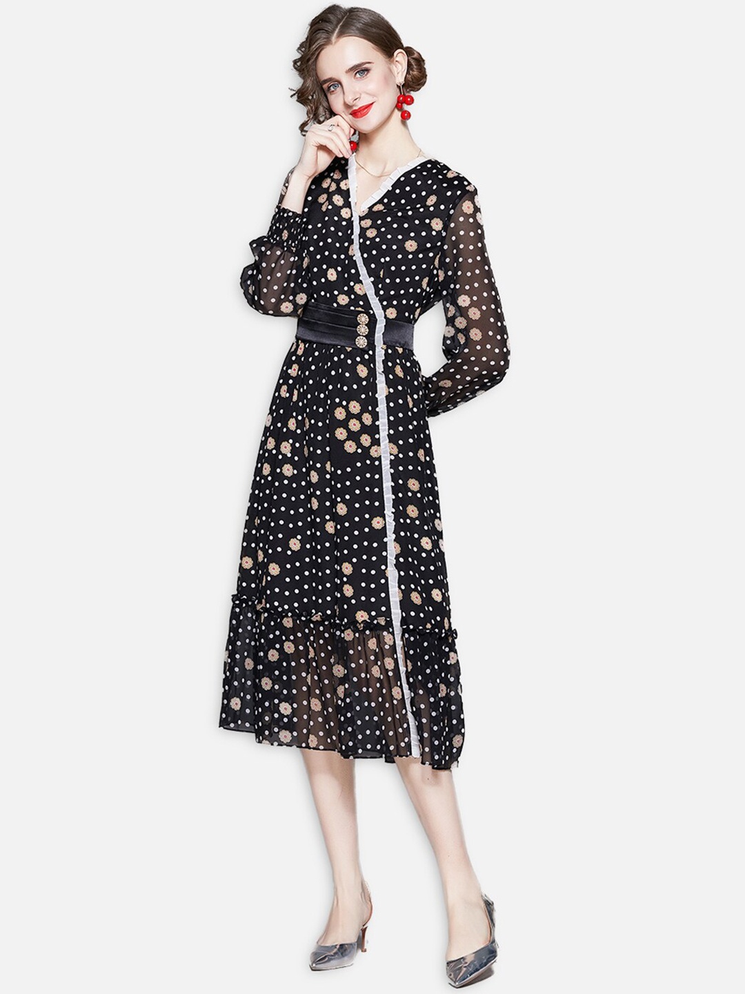 

JC Collection Black Floral Midi Dress