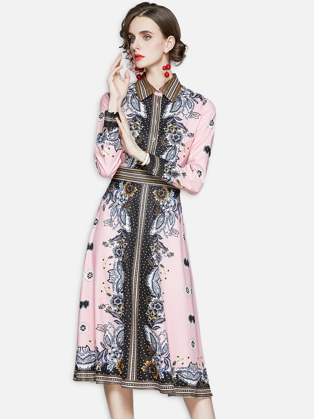 

JC Collection Pink Floral A-Line Midi Dress