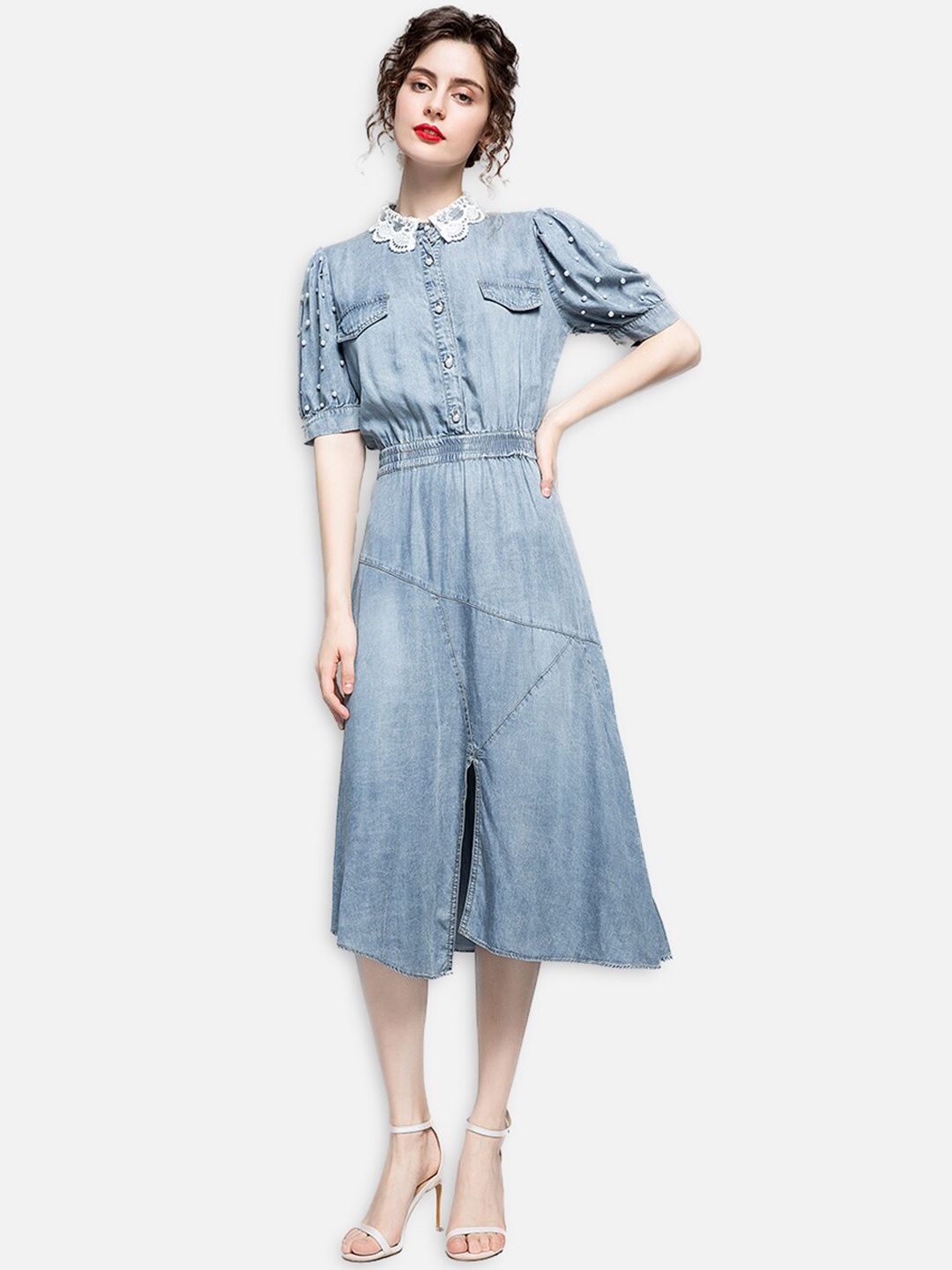 

JC Collection Blue Shirt Midi Dress