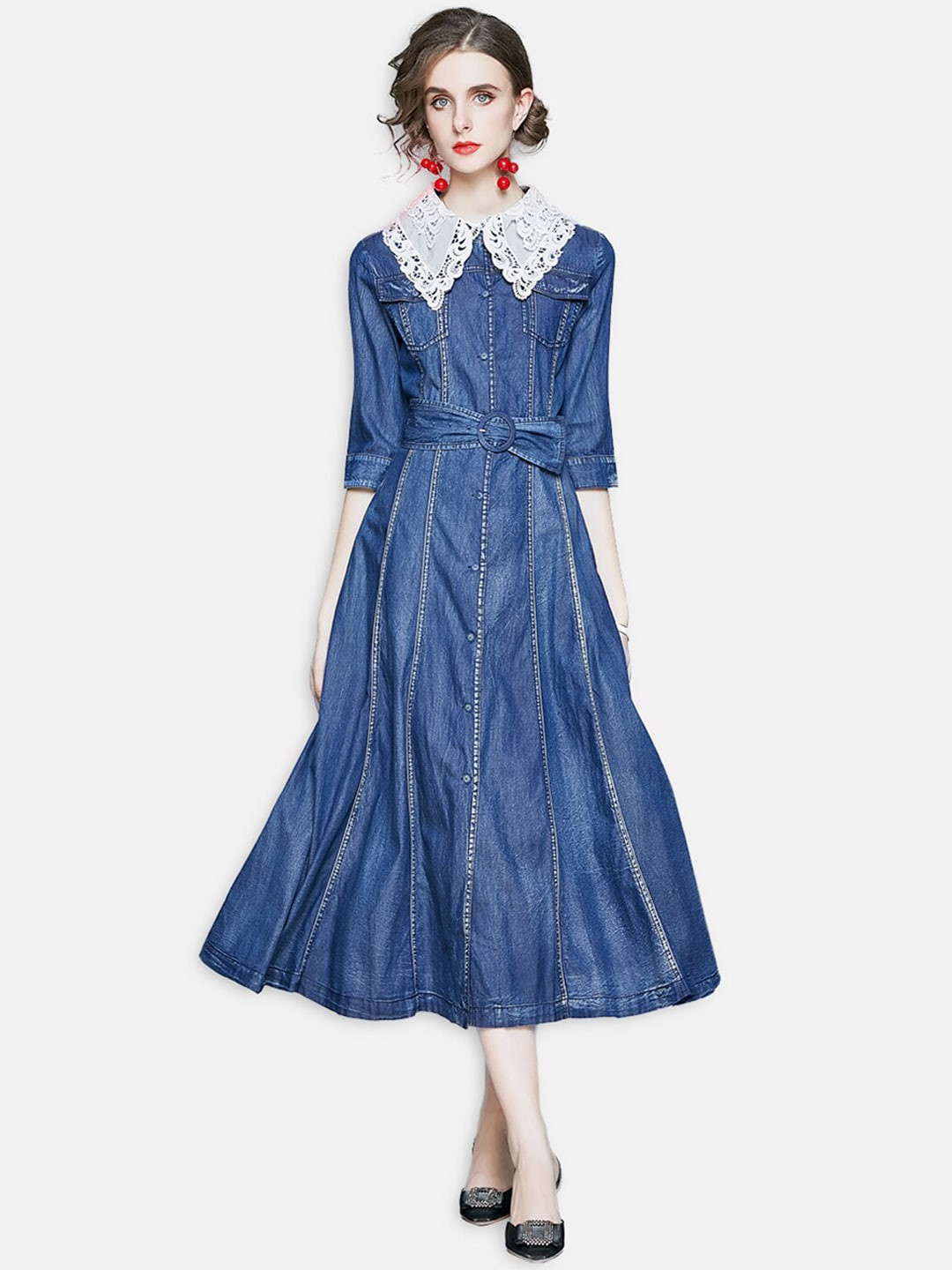 

JC Collection Blue Shirt Midi Dress