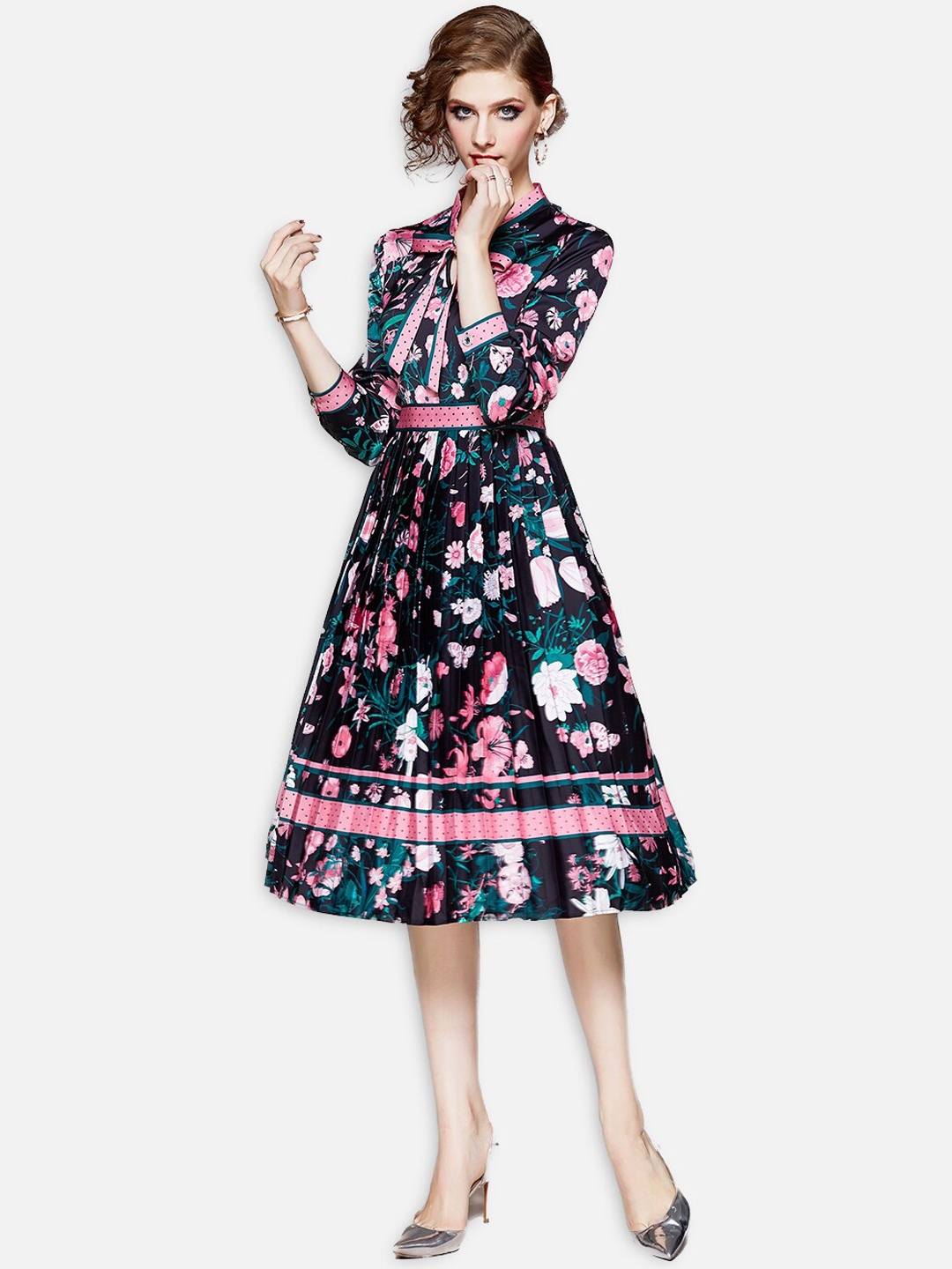 

JC Collection Green Floral A-Line Dress