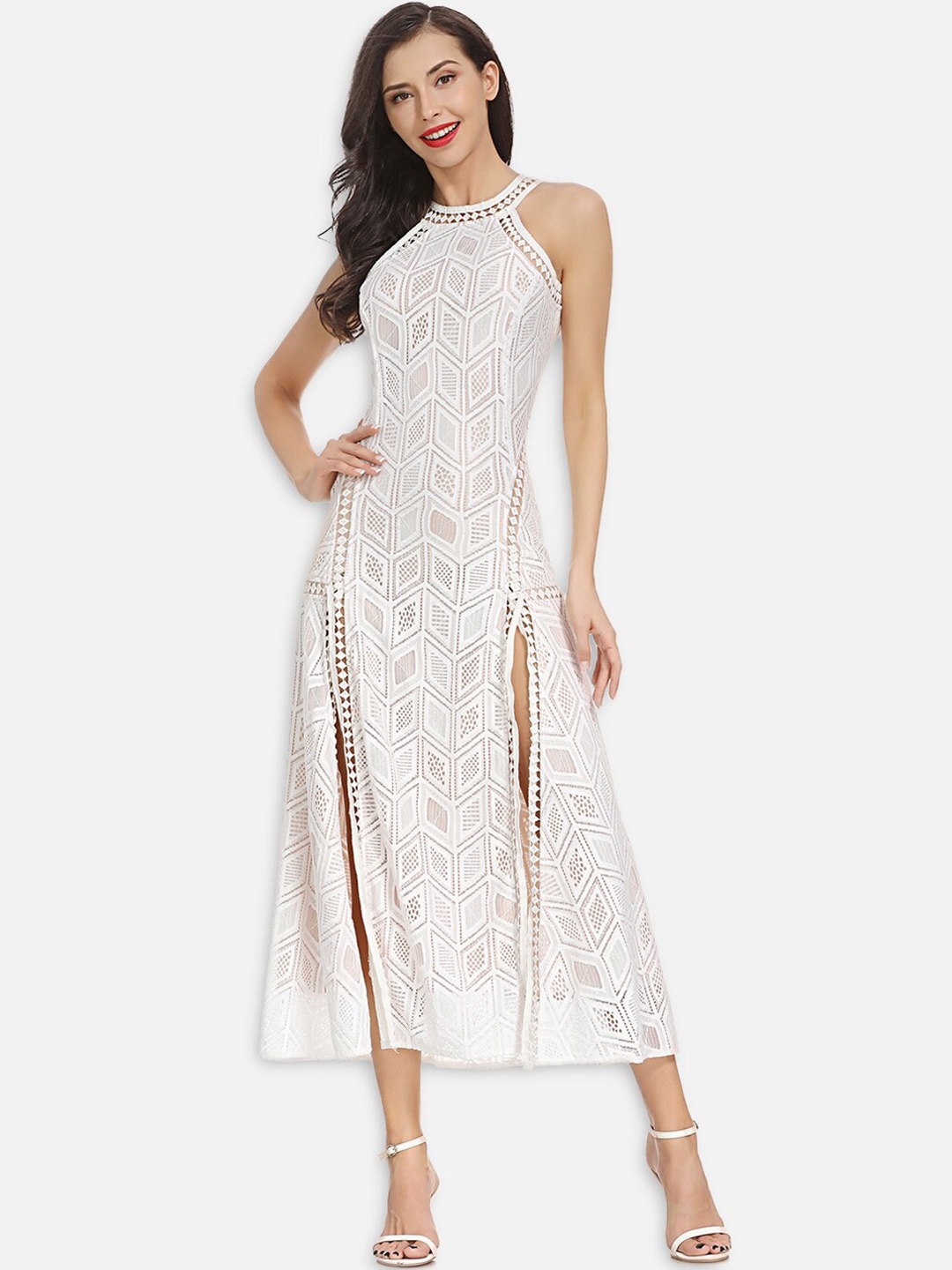 

JC Collection White Halter Neck Maxi Dress