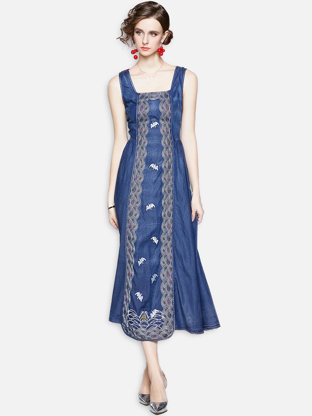 

JC Collection Blue Ethnic Motifs A-Line Maxi Dress