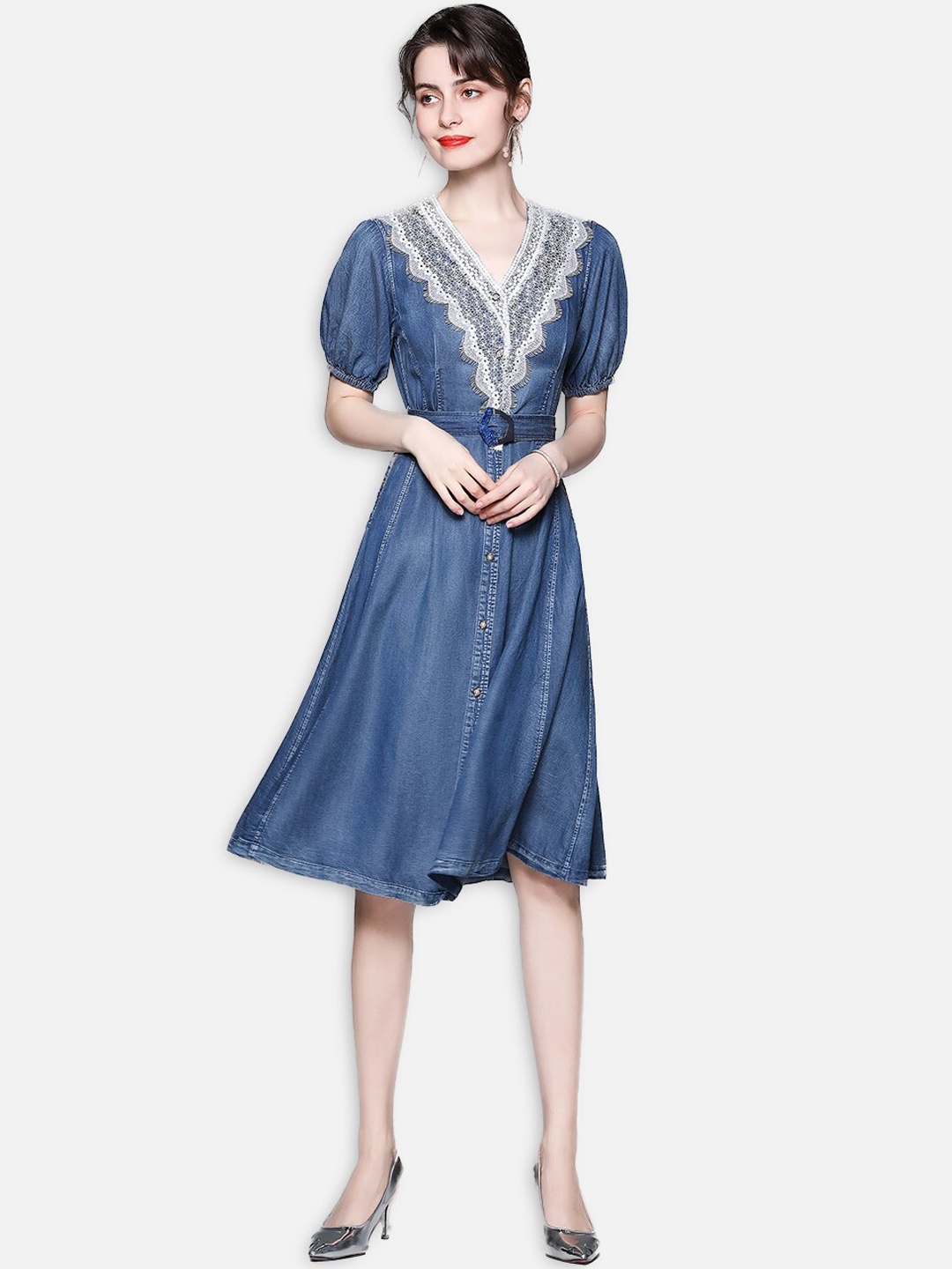 

JC Collection Blue A-Line Dress