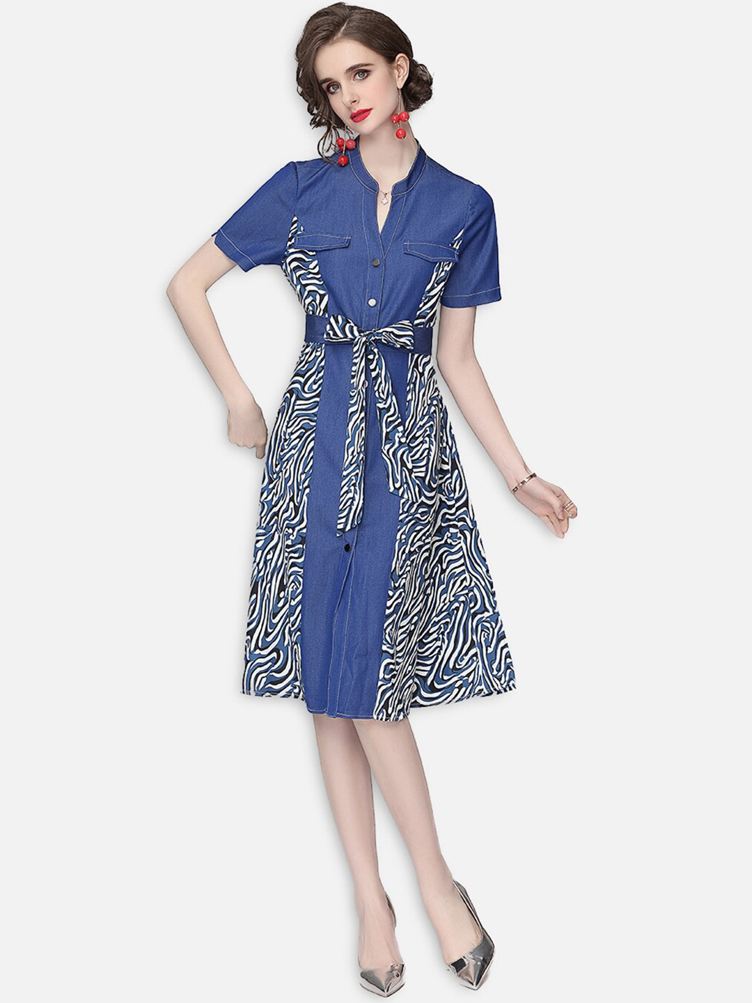 

JC Collection Blue Ethnic Motifs Shirt Dress
