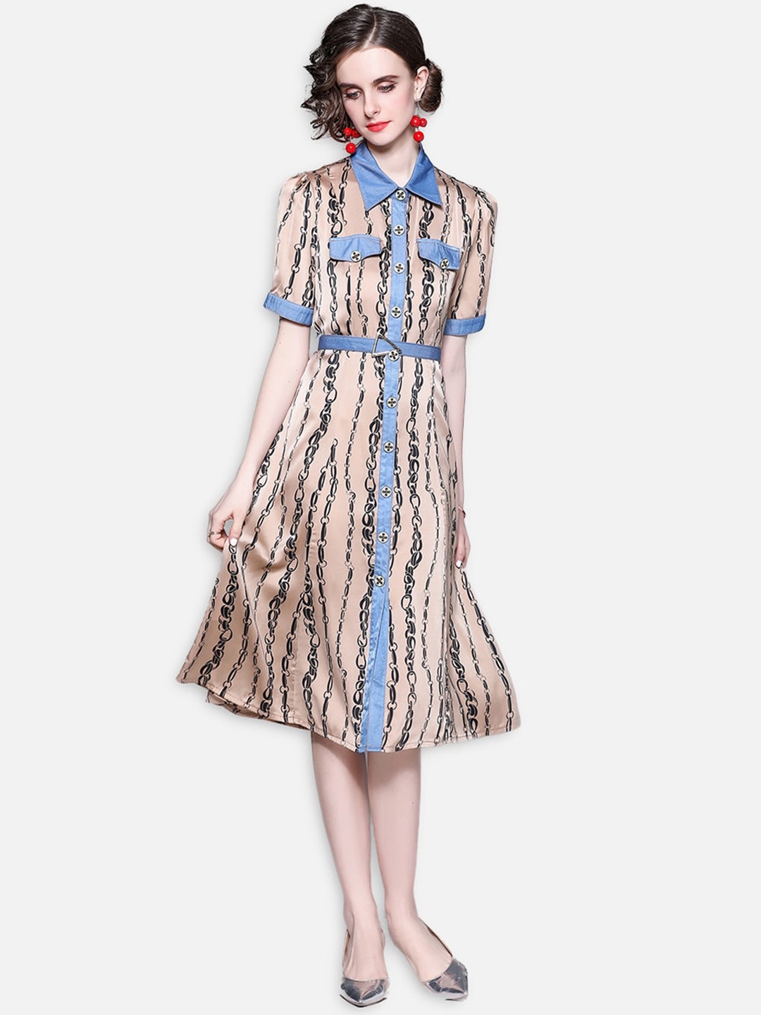 

JC Collection Khaki Ethnic Motifs A-Line Midi Dress