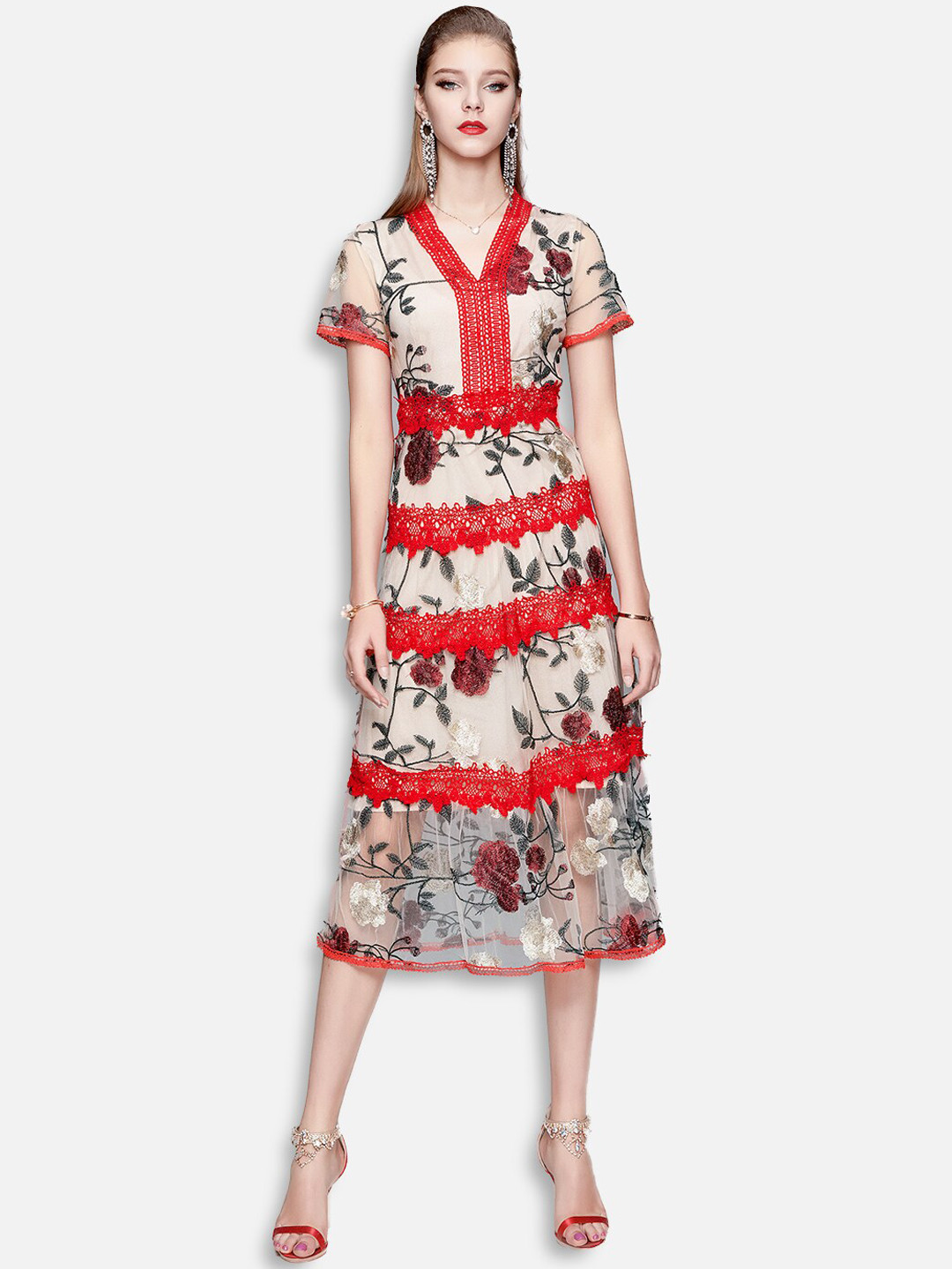 

JC Collection Red Floral Midi Dress