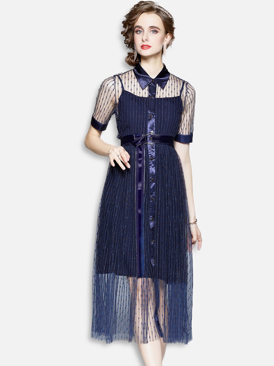 

JC Collection Blue Shirt Midi Dress